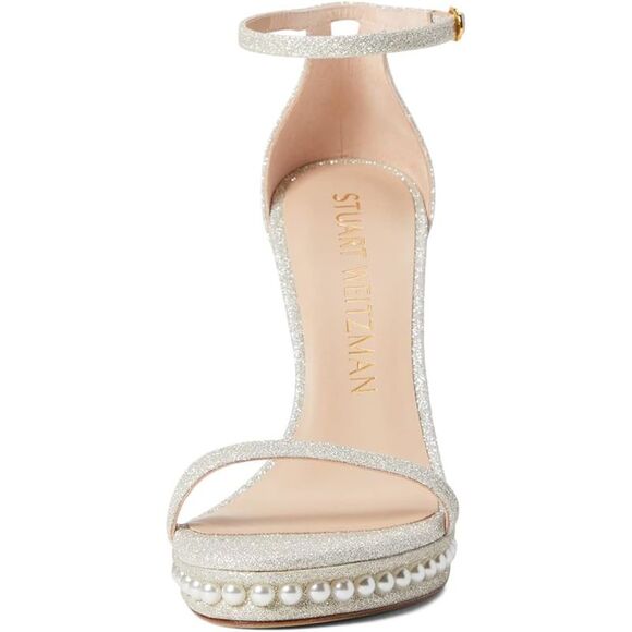STUART WEITZMAN Womens Silver Faux Pearl Disco Stiletto Heeled Sandal 7.5 M - Picture 3 of 4